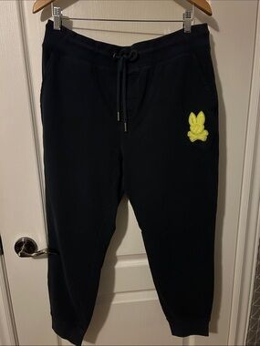 Psycho Bunny Men's Joggers with Neon Yellow Bunny Logo